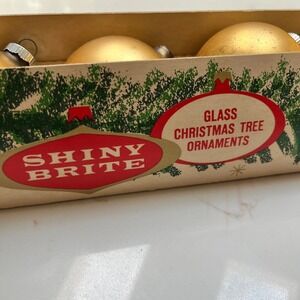 Vintage Shiny Brite Gold Glass Christmas Ornaments Set of 5 MCM 1964 USA Made